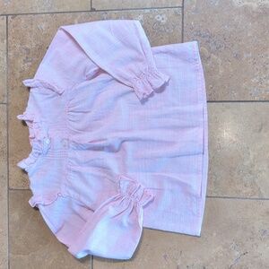Configure girl blouse. Pink and white stripe. Size 6/7Y.